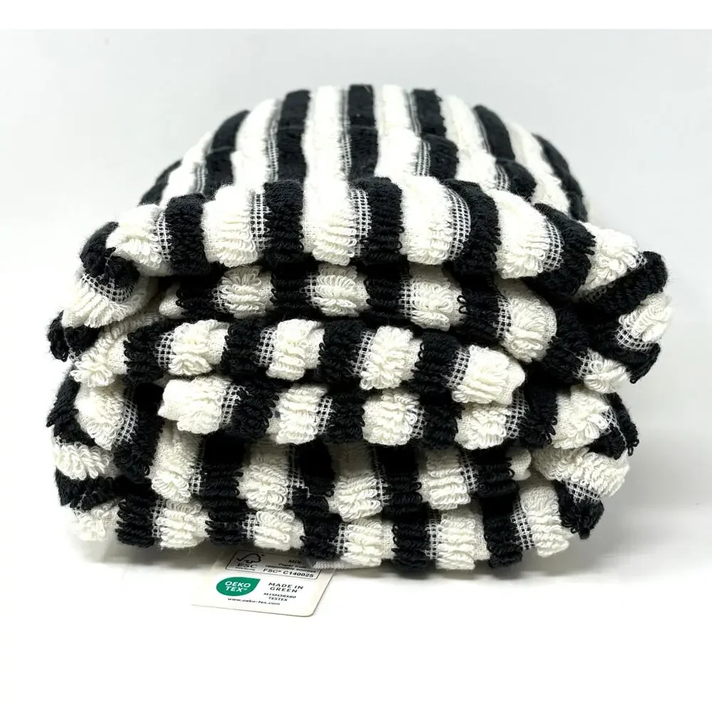 Rachel Zoe Black Ivory Off White Stripes Hand Towels 18x28” Plush NWT 2